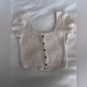 Bozzolo textured, button up knit top. Cream color size medium.
